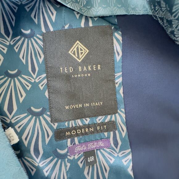 Ted Baker Men’s Wool Vest Navy Waistcoat with Patterned Lining V‑Neck Button 44R - Picture 7 of 9